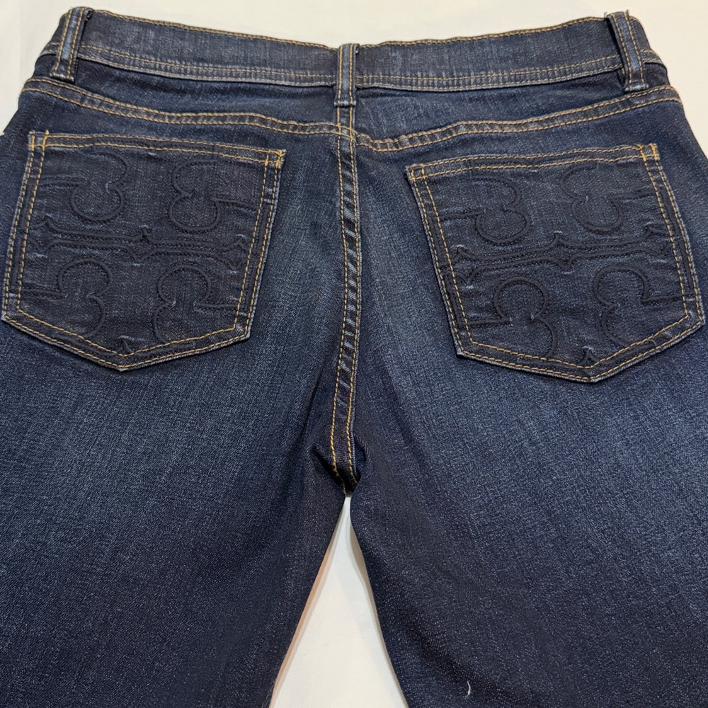 Tory Burch Classic Tory Boot Dark Blue Jeans size 28 inseam 32” Pre-owned